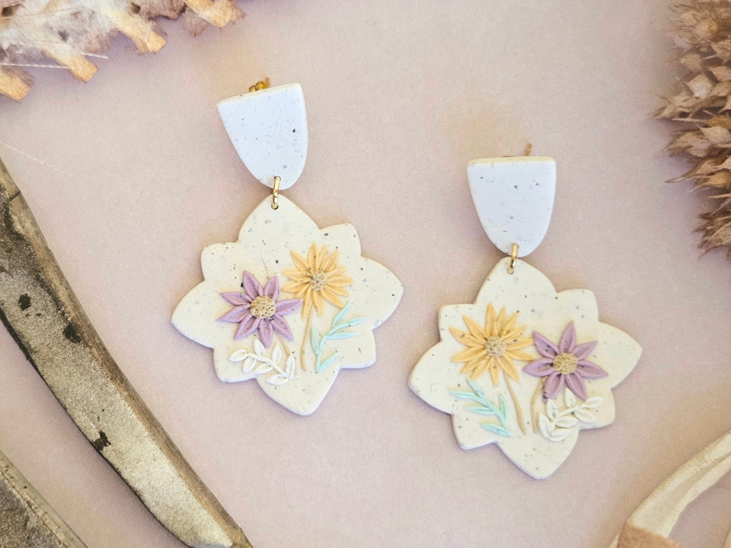 Flecked Floral Statement Earrings