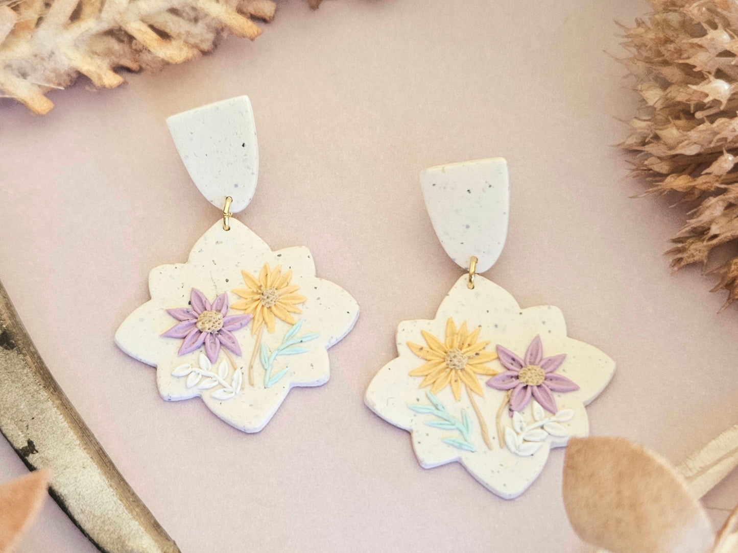 Flecked Floral Statement Earrings