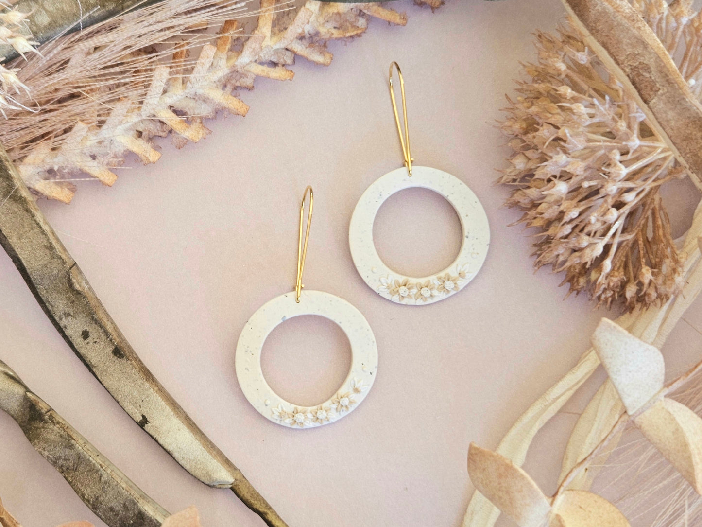 Flecked Floral Neutral Disk Earrings