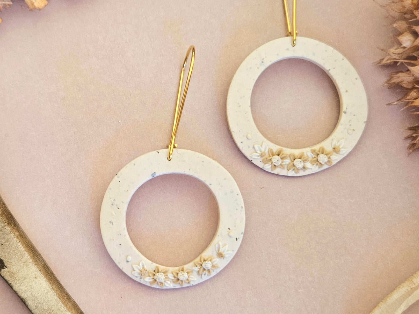 Flecked Floral Neutral Disk Earrings