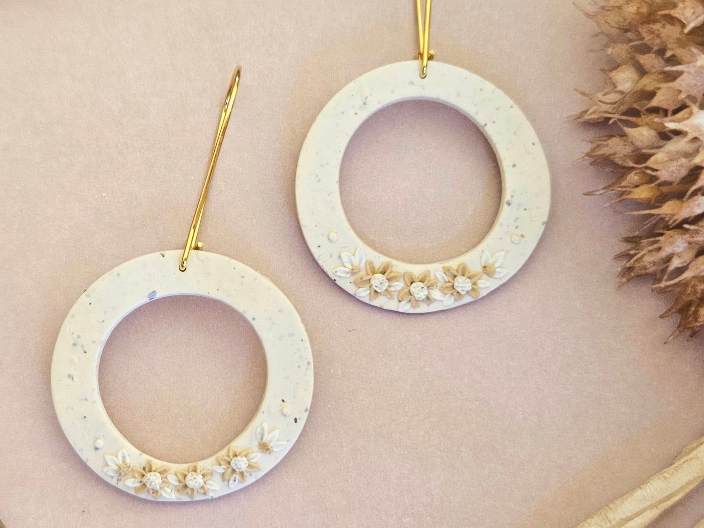 Flecked Floral Neutral Disk Earrings