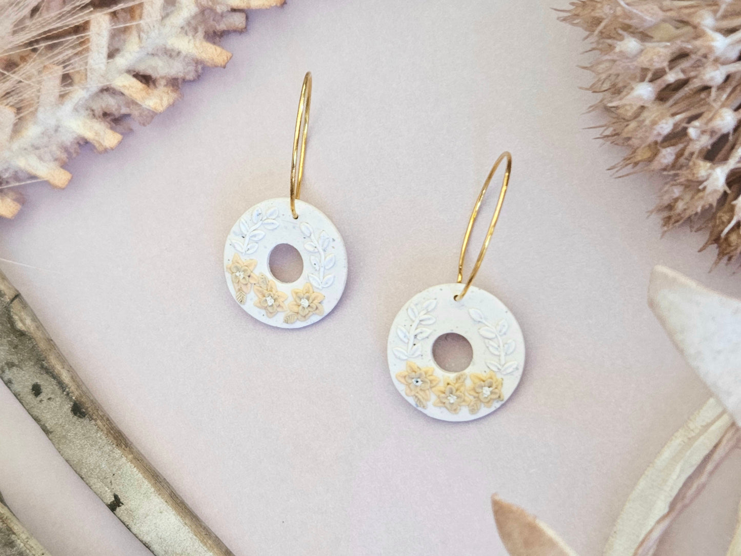 Flecked Floral Neutal Hoop Earrings