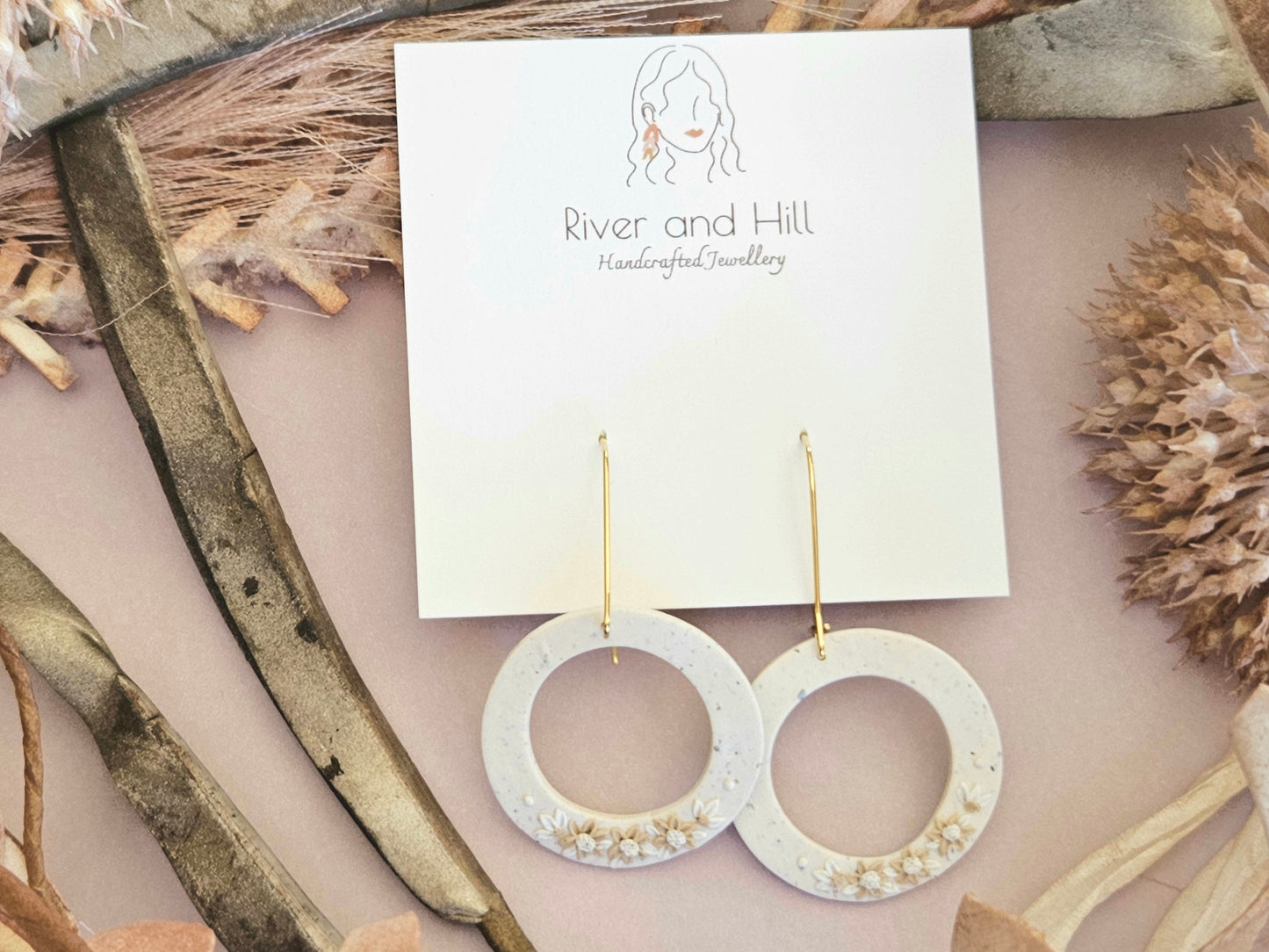 Flecked Floral Neutral Disk Earrings