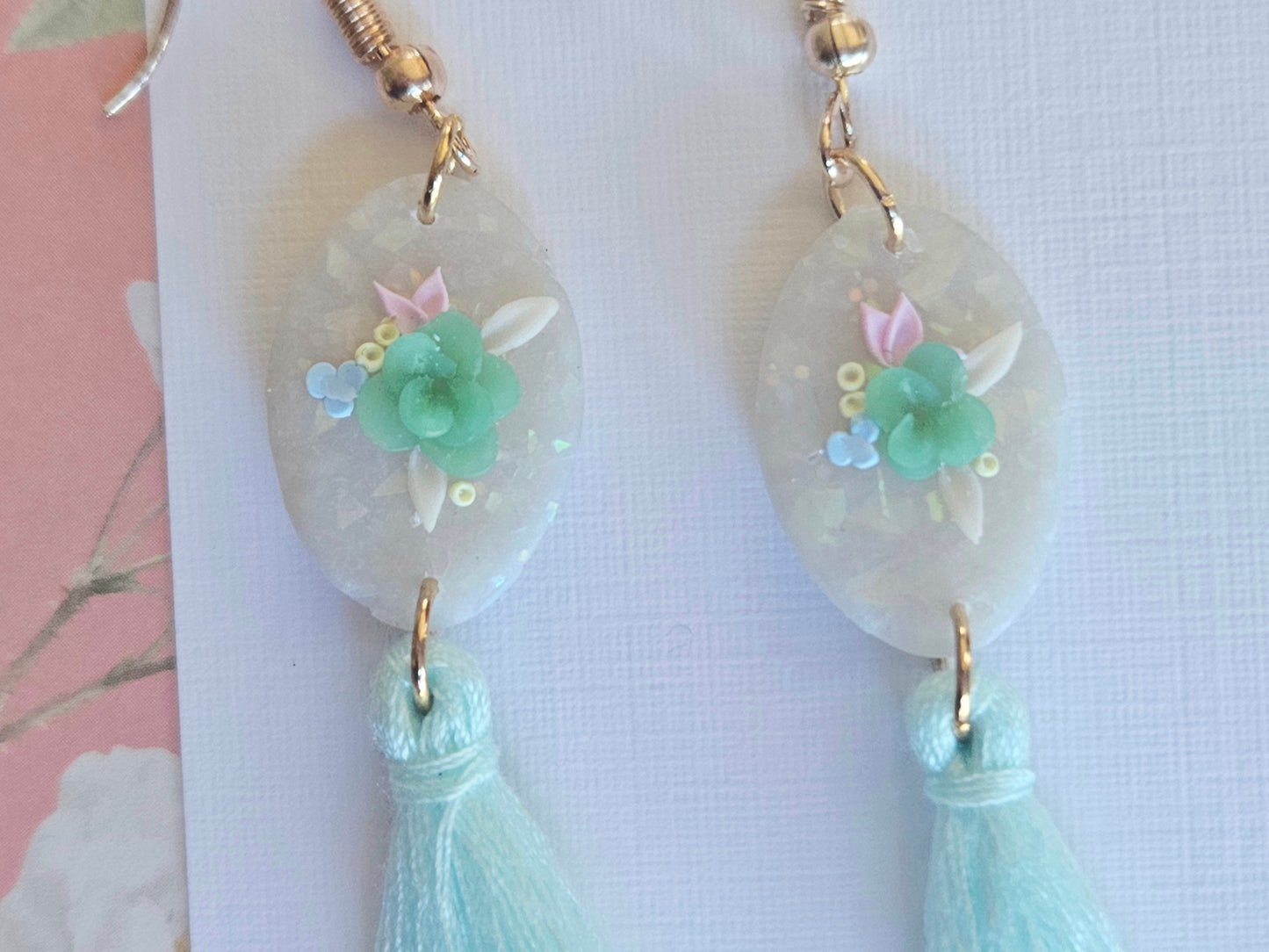 Opal Floral and Tassel Earrings