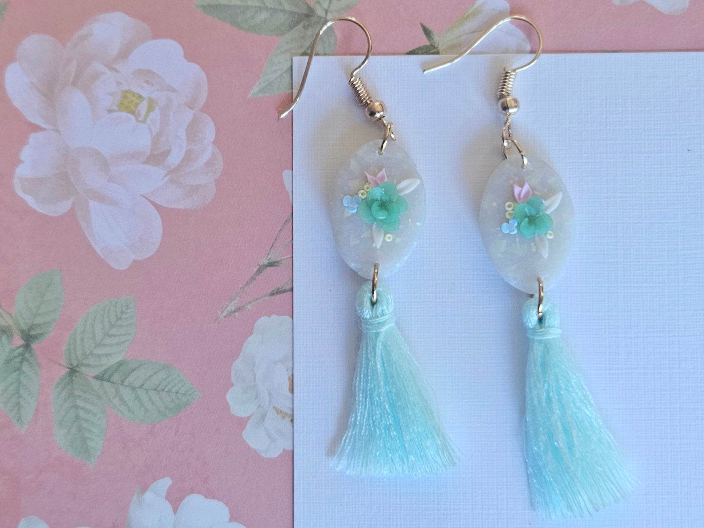 Opal Floral and Tassel Earrings