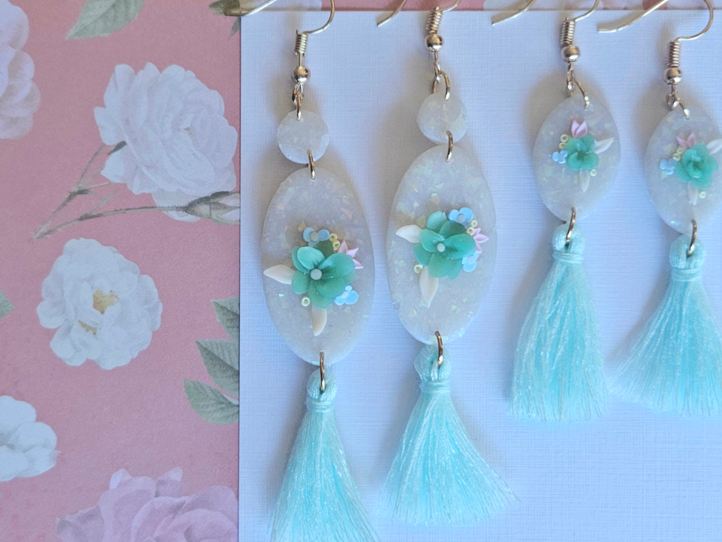 Opal Floral and Tassel Earrings