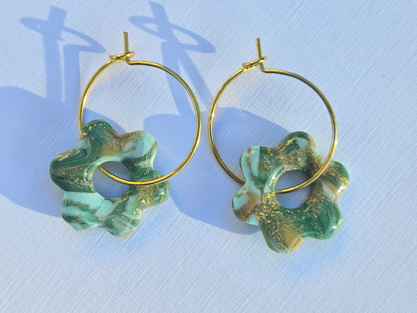 Aqua Marbled Flower Hoops