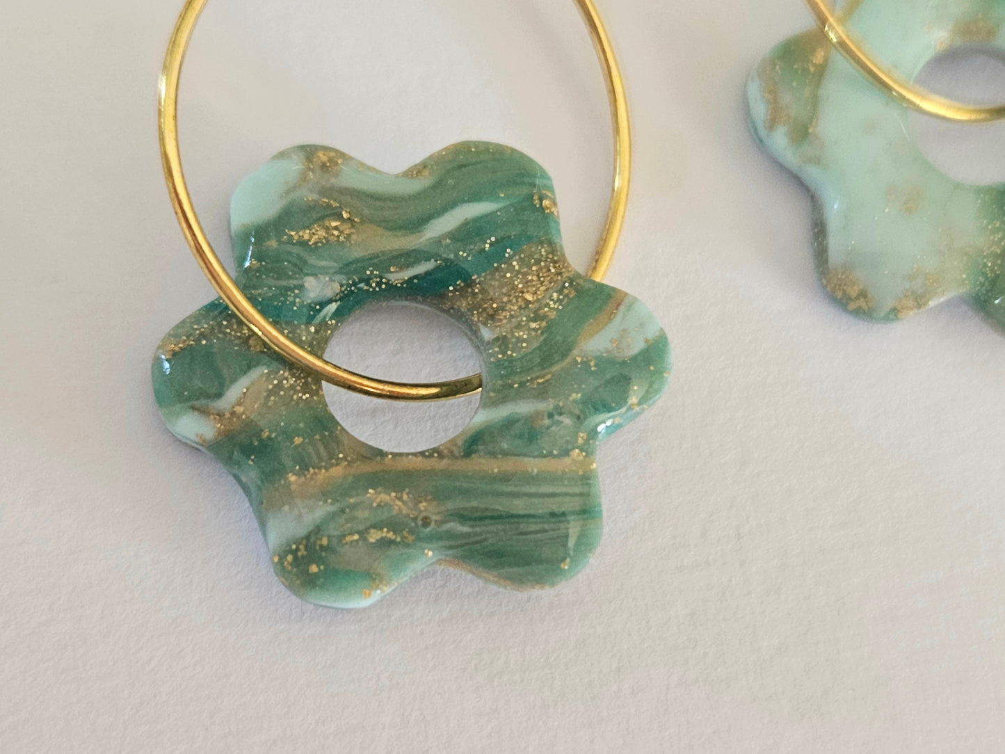 Aqua Marbled Flower Hoops