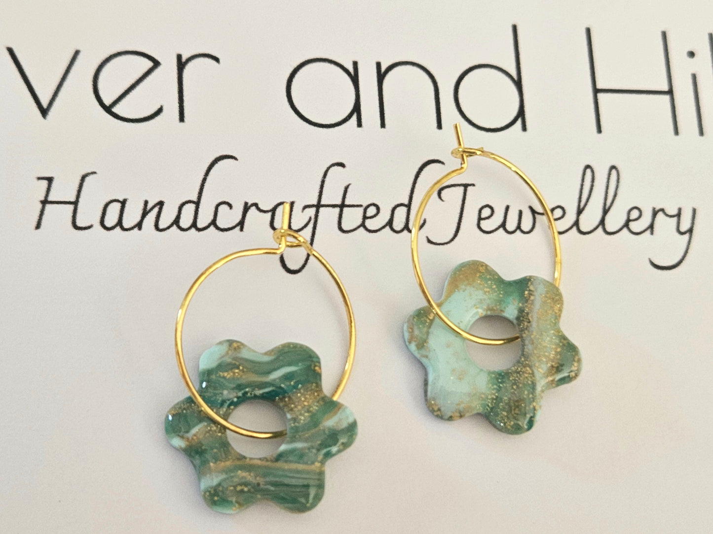 Aqua Marbled Flower Hoops