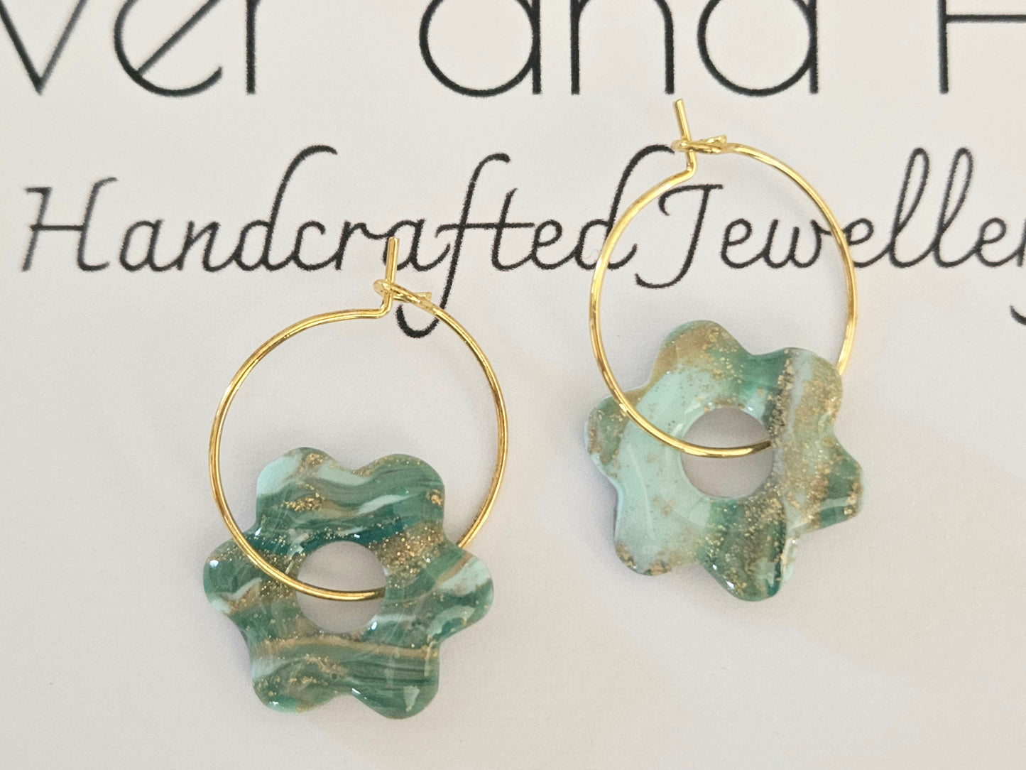 Aqua Marbled Flower Hoops