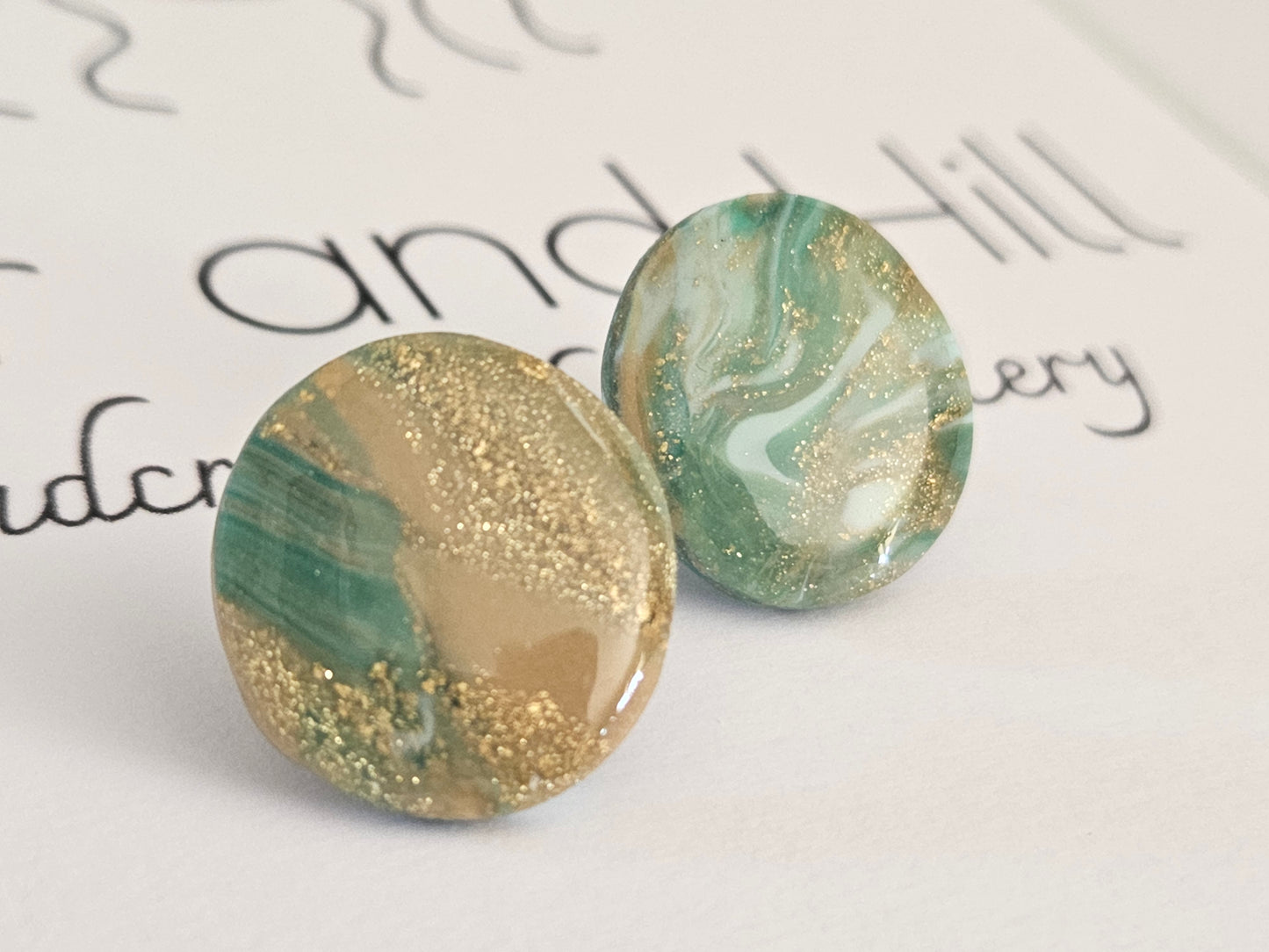 Aqua Marbled and Gold Studs