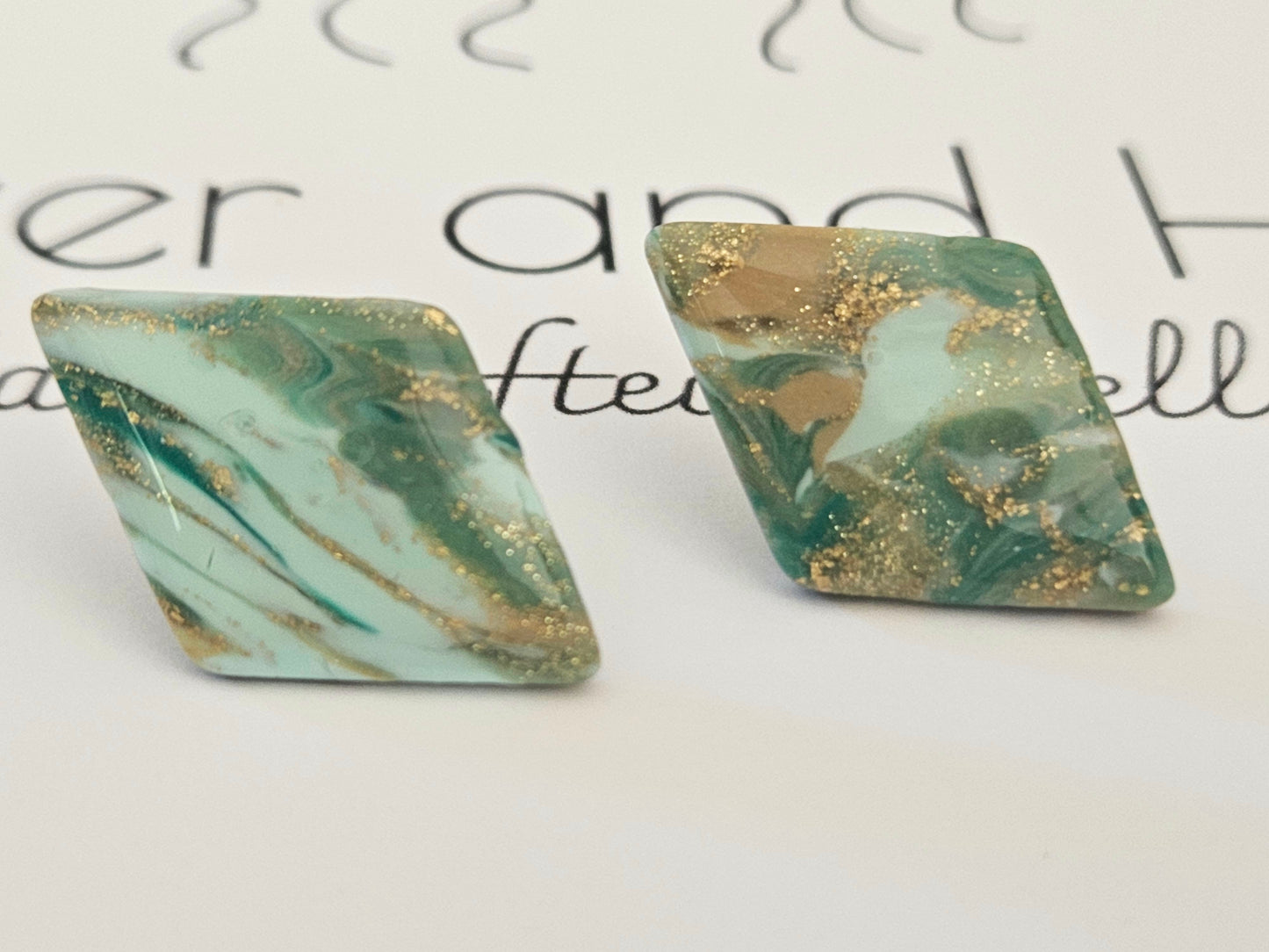 Aqua Marbled and Gold Studs