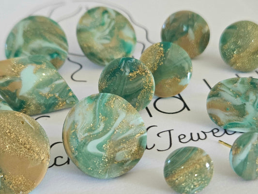 Aqua Marbled and Gold Studs