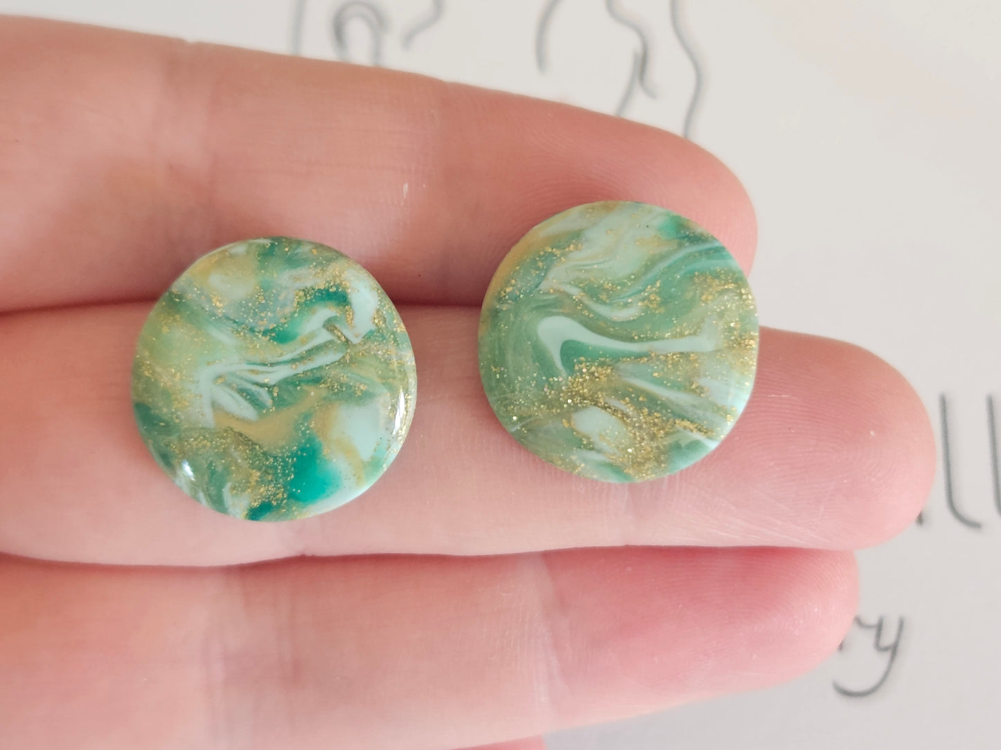 Aqua Marbled and Gold Studs