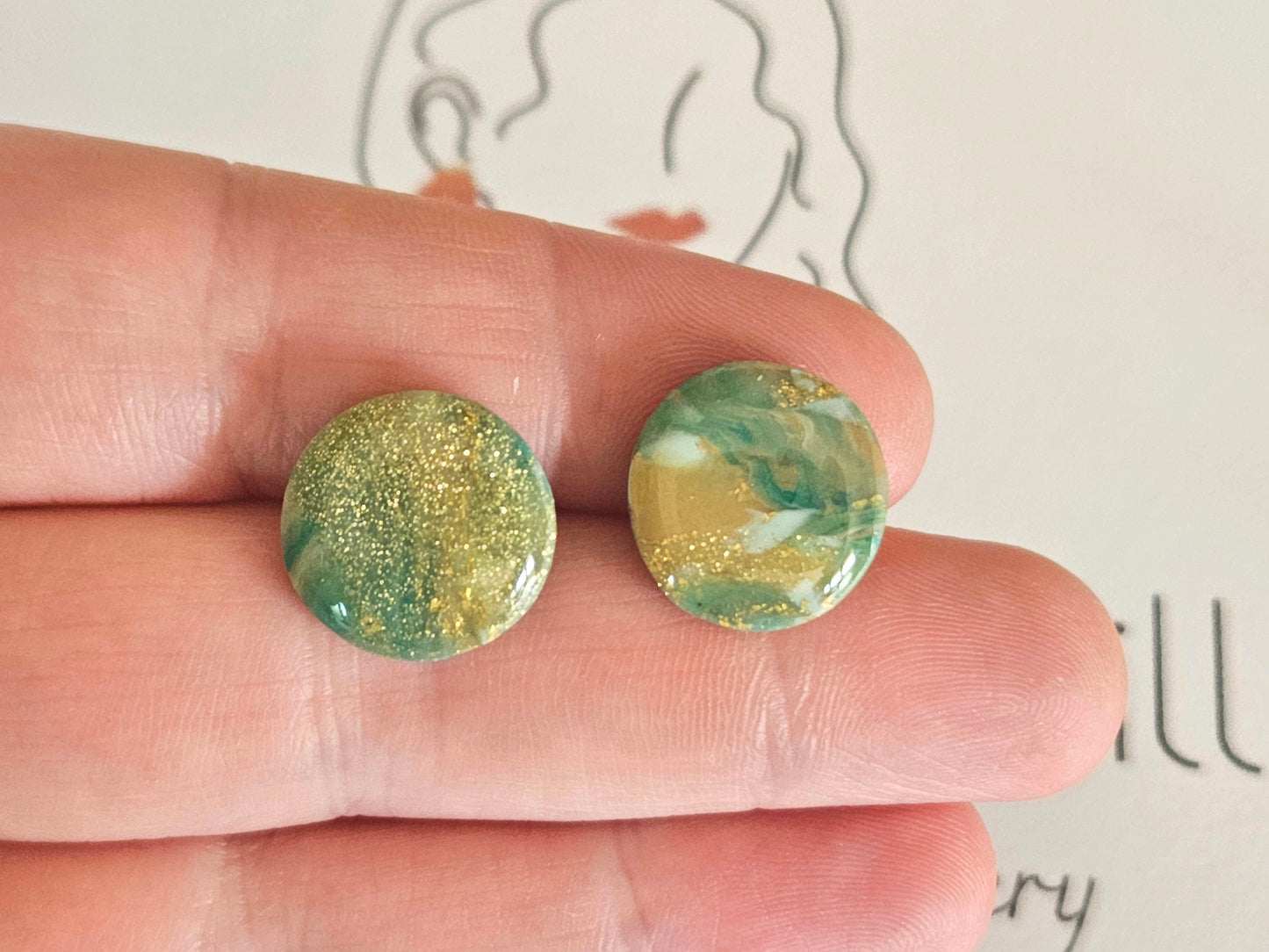 Aqua Marbled and Gold Studs