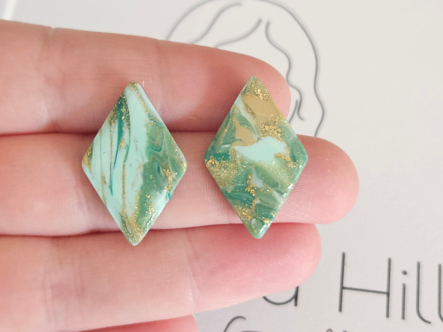 Aqua Marbled and Gold Studs