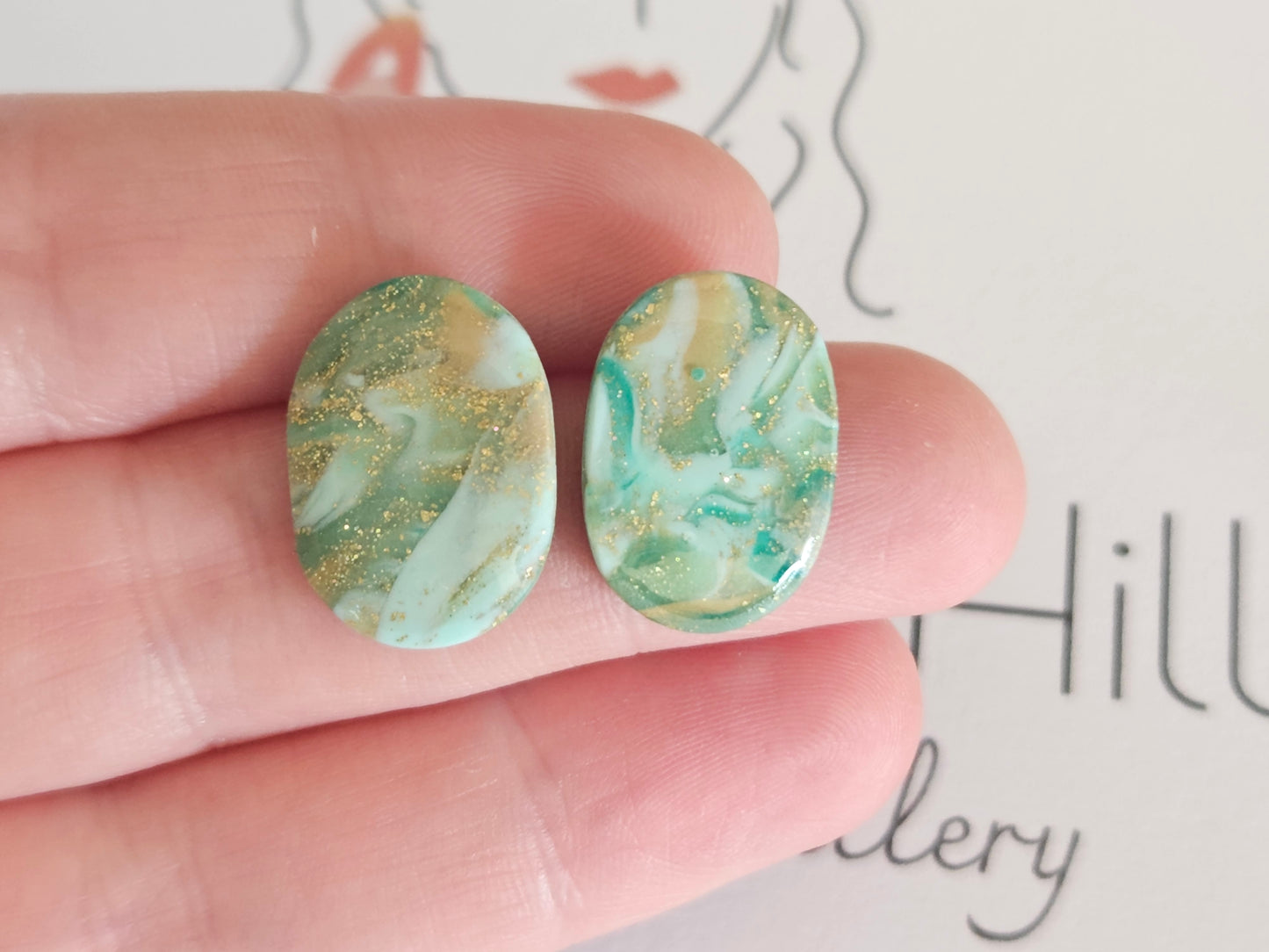 Aqua Marbled and Gold Studs