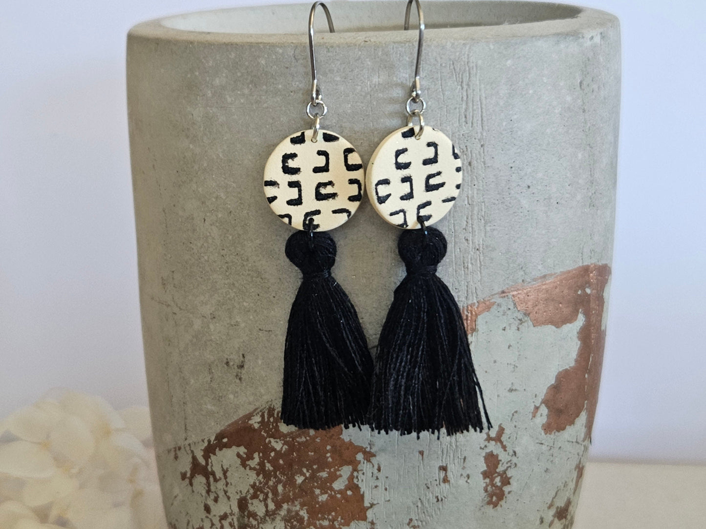 Cute Printed Earrings with Tassels