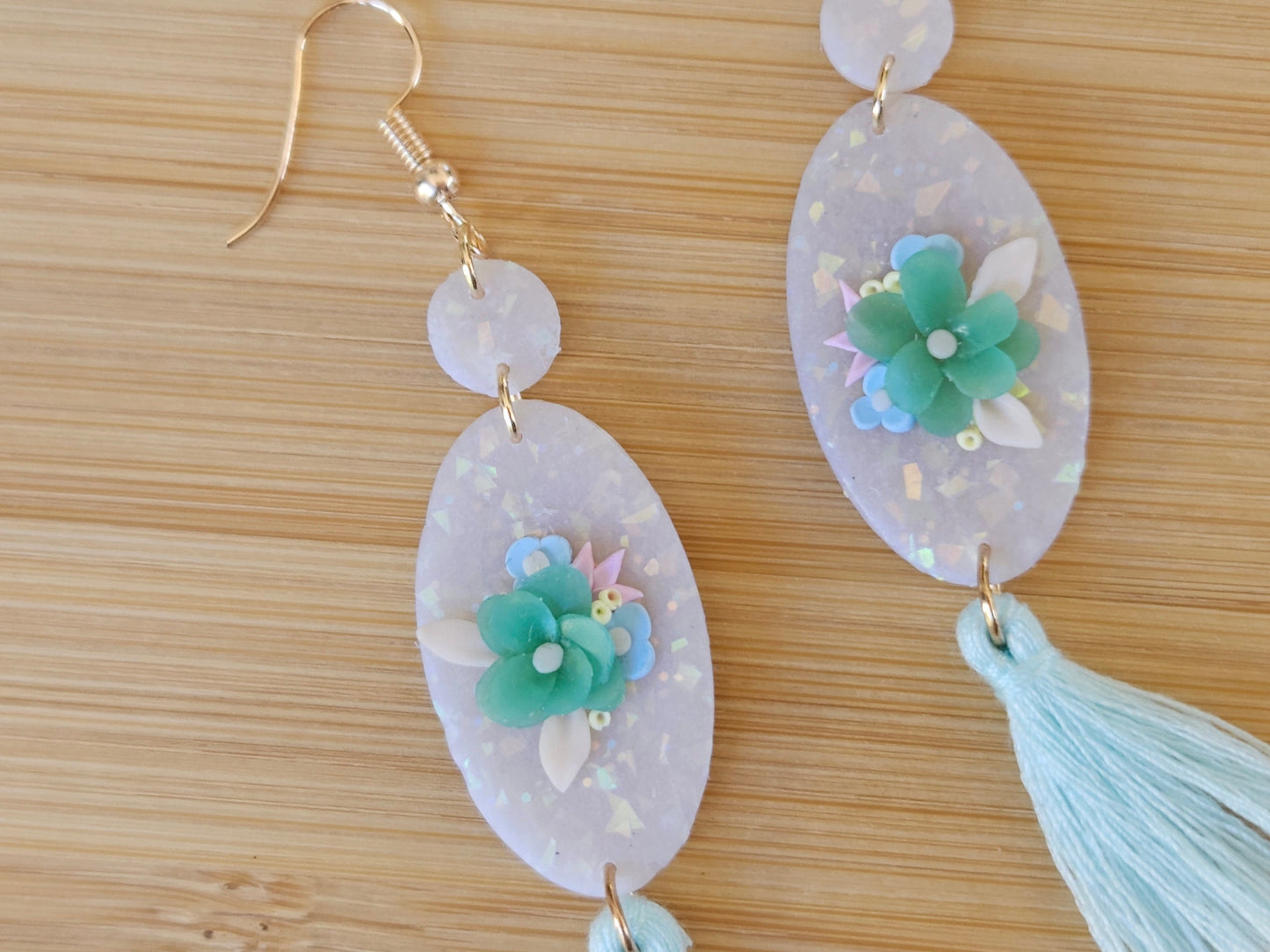 Opal Floral and Tassel Earrings