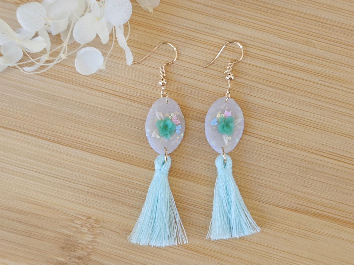 Opal Floral and Tassel Earrings