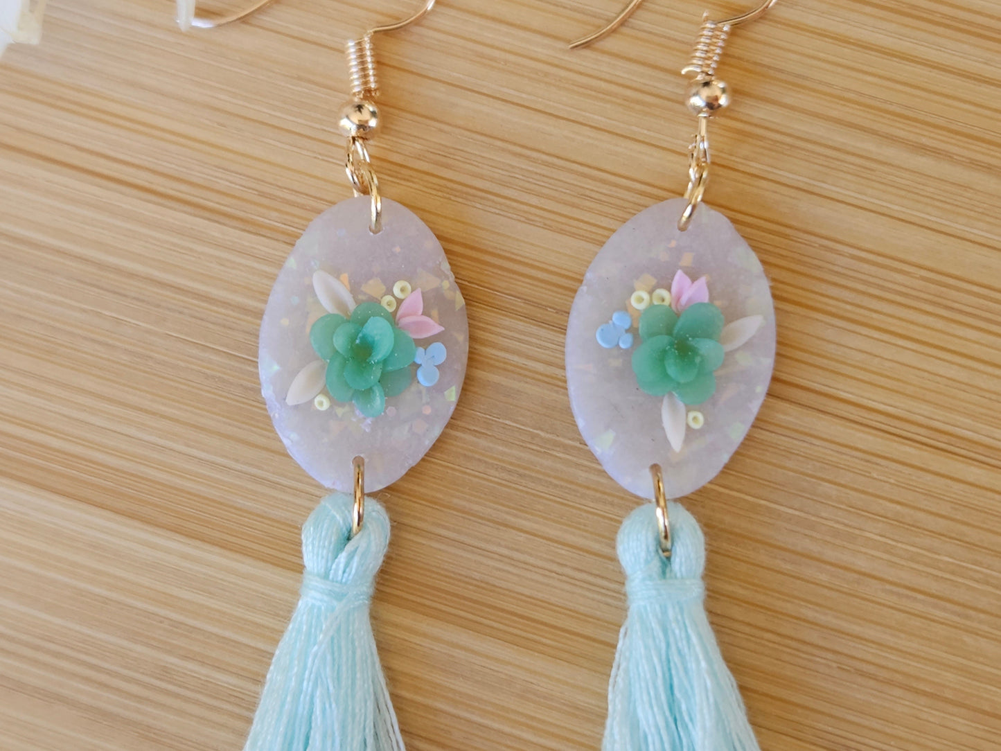 Opal Floral and Tassel Earrings