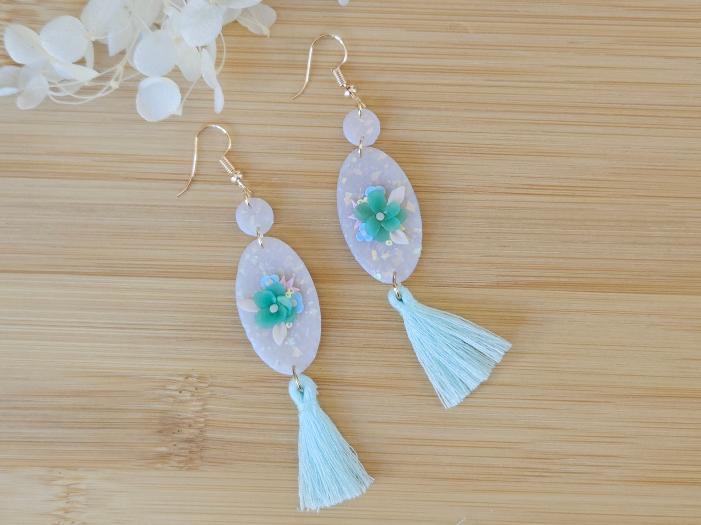 Opal Floral and Tassel Earrings